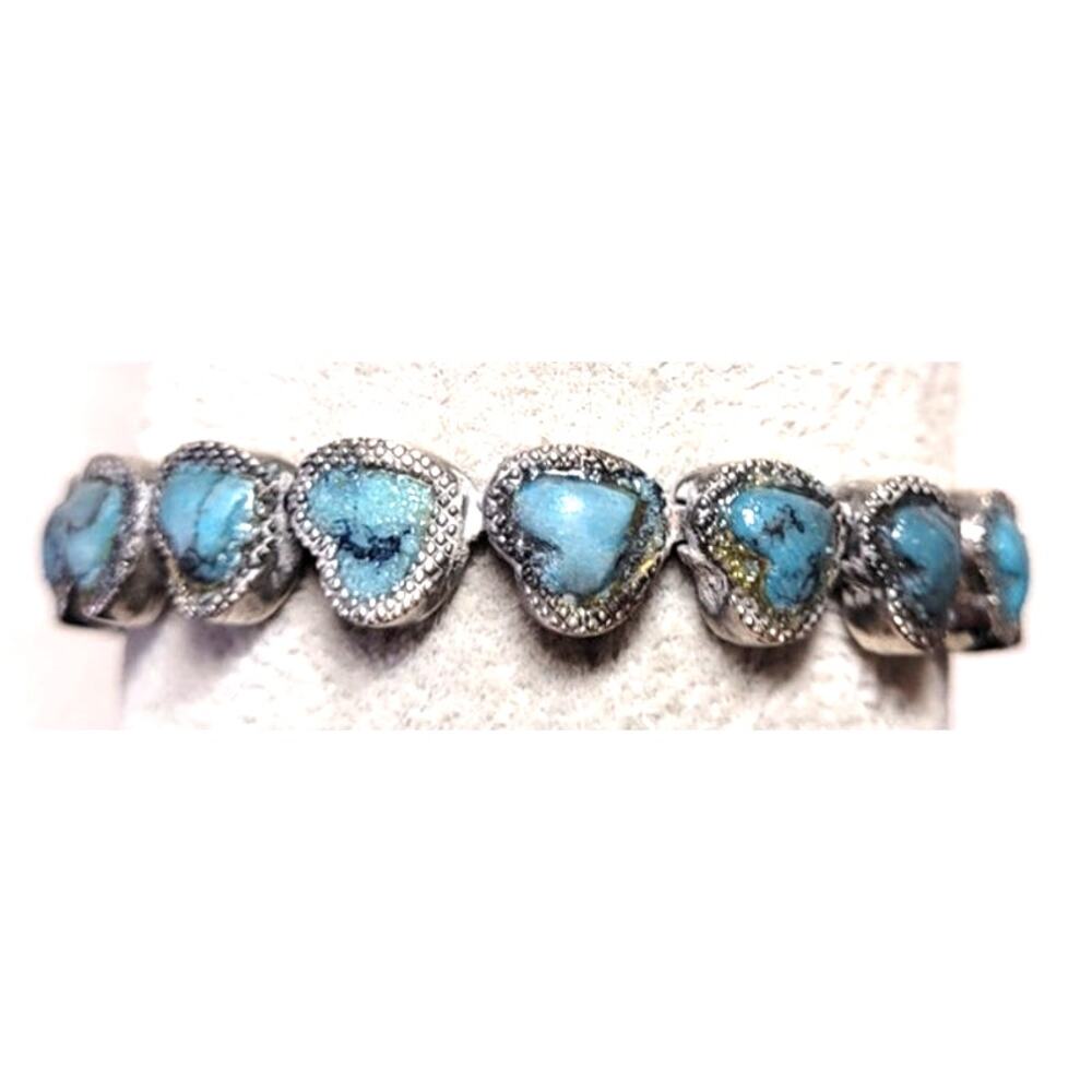 MSC Magnetic Therapy Turquoise Heart Link Bracelet Stainless Steel Foldover